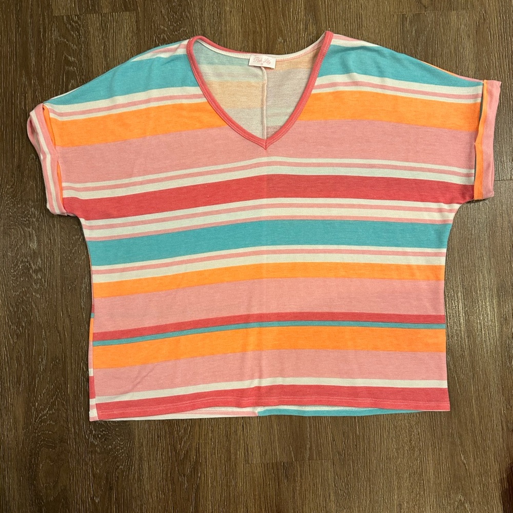 Pink Lily Multicolor Striped V-Neck Top